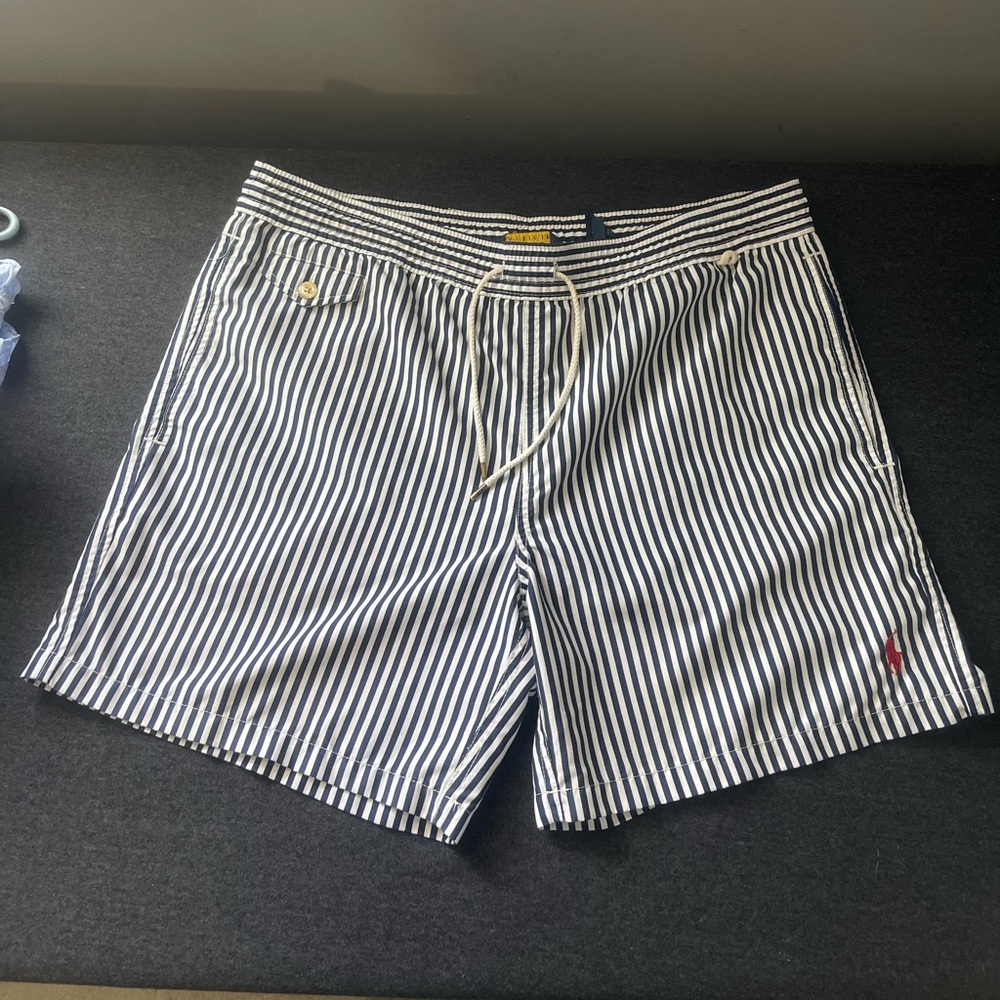 Polo Ralph Lauren swim shorts.Striped Navy blue and White classic style